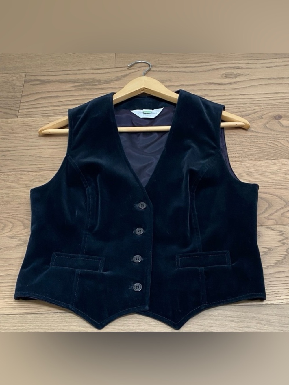 Velvet Button-Front Women's Vest - Black